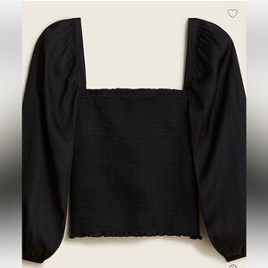J. Crew Black Square Neck Smocked Satin Blouse